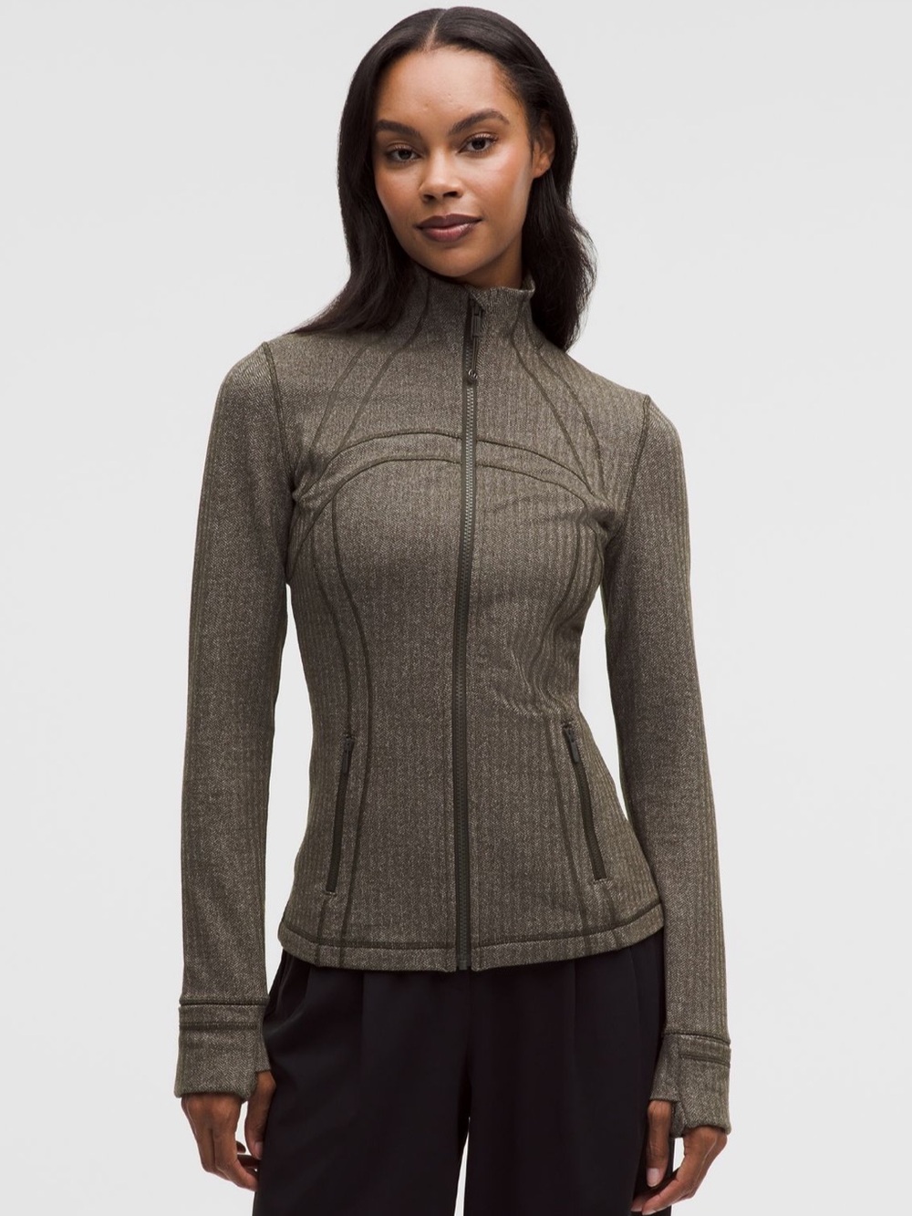 Lululemon herringbone Define in Dark Olive Ribbed Zip-Up Jacket size 10 nwt